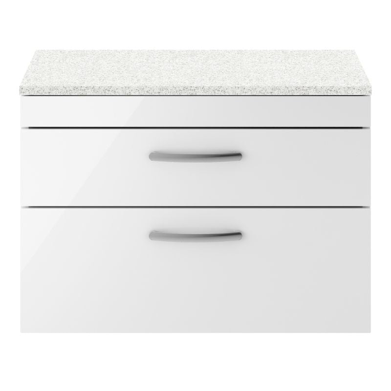 Nuie Athena Wall Hung 2 Drawer Vanity With Worktop (2 size, Gloss White) - Brand New Bathrooms