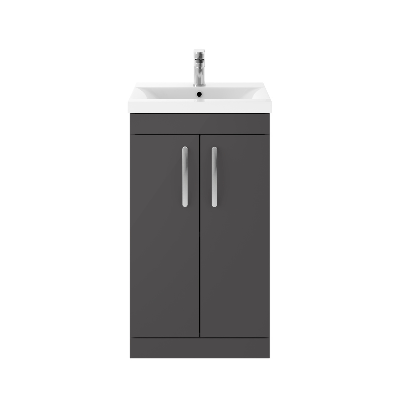 Nuie Athena 500mm Floor Standing 2 Door Vanity With Mid-Edge 1 Tap Hole Basin (1 size, Gloss Grey) - Brand New Bathrooms