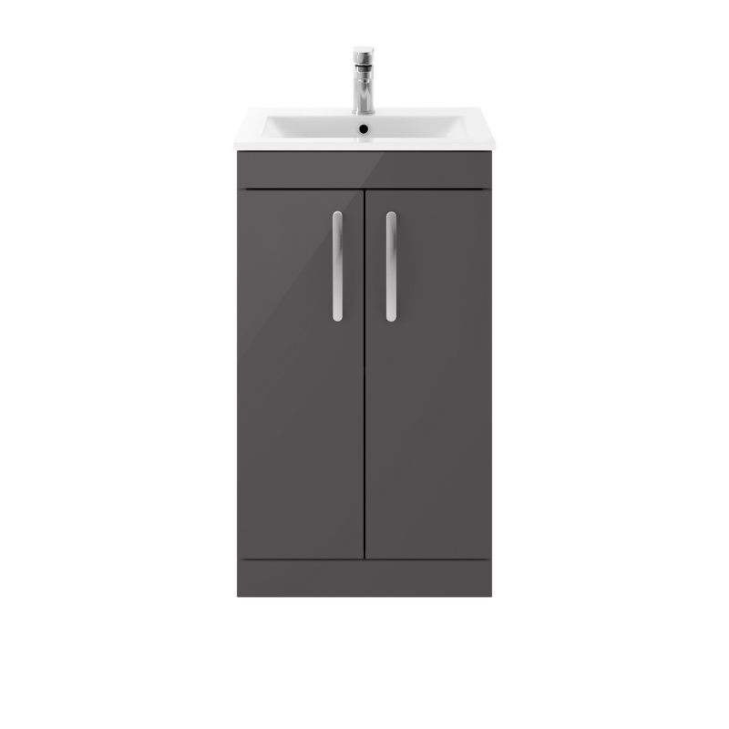 Nuie Athena 500mm Wall Hung Single Drawer Vanity With Mid-Edge 1 Tap Hole Basin (1 size, Gloss Grey) - Brand New Bathrooms
