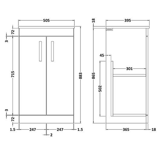Nuie Athena 500mm Wall Hung Single Drawer Vanity With Mid-Edge 1 Tap Hole Basin (1 size, Gloss Grey) - Brand New Bathrooms
