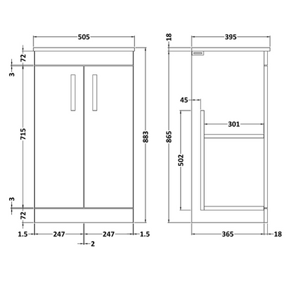 Nuie Athena 500mm Wall Hung Single Drawer Vanity With Mid-Edge 1 Tap Hole Basin (1 size, Gloss Grey) - Brand New Bathrooms