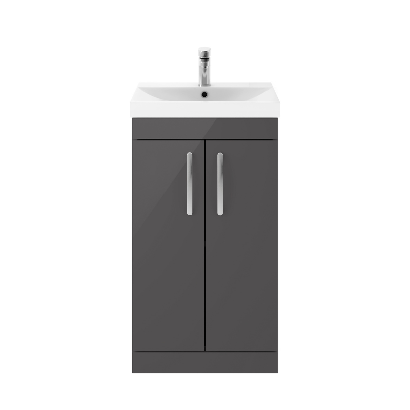 Nuie Athena 500mm Floor Standing 2 Door Vanity With Thin-Edge 1 Tap Hole Basin 3 (1 size, Gloss Grey) - Brand New Bathrooms