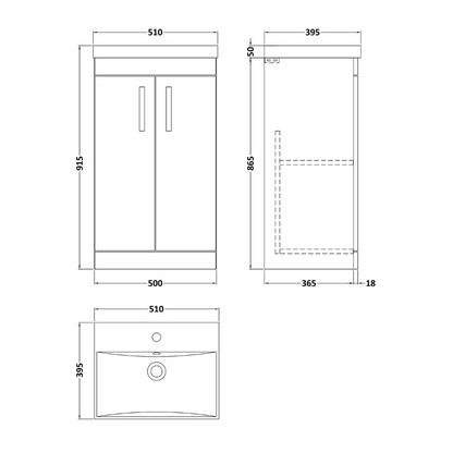 Nuie Athena 500mm Floor Standing 2 Door Vanity With Thin-Edge 1 Tap Hole Basin 3 (1 size, Gloss Grey) - Brand New Bathrooms