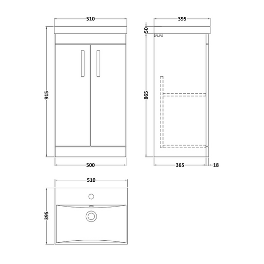 Nuie Athena 500mm Floor Standing 2 Door Vanity With Thin-Edge 1 Tap Hole Basin 3 (1 size, Gloss Grey) - Brand New Bathrooms