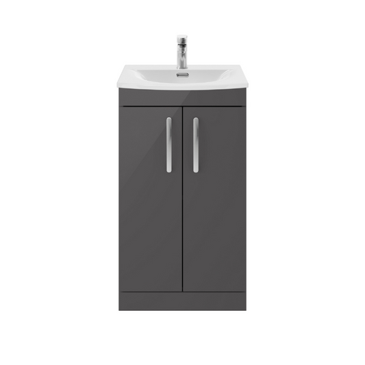 Nuie Athena 500mm Floor Standing 2 Door Vanity With Curved 1 Tap Hole Basin 4 (1 size, Gloss Grey) - Brand New Bathrooms