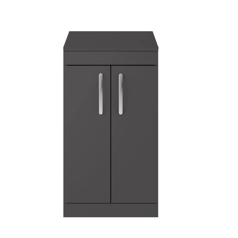 Nuie Athena Floor Standing 2 Door Vanity With Worktop (2 sizes, Gloss Grey) - Brand New Bathrooms