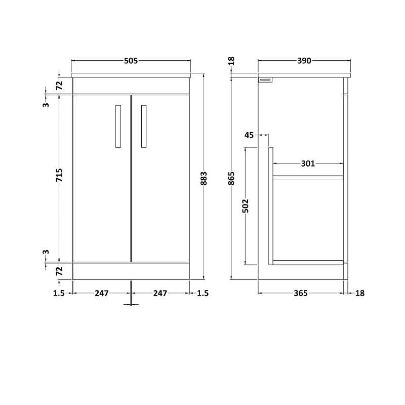 Nuie Athena Floor Standing 2 Door Vanity With Worktop (2 sizes, Gloss Grey) - Brand New Bathrooms