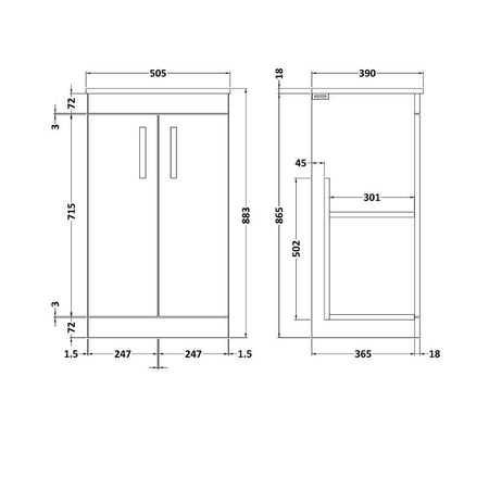 Nuie Athena Floor Standing 2 Door Vanity With Worktop (2 sizes, Gloss Grey) - Brand New Bathrooms