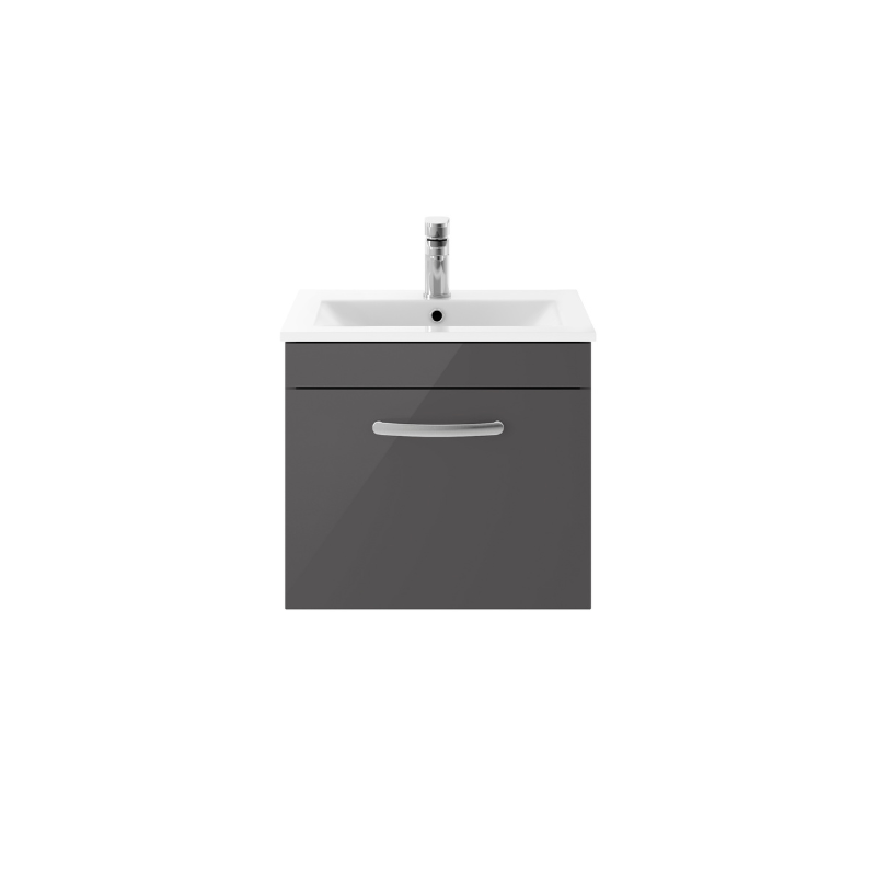 Nuie Athena 500mm Wall Hung Single Drawer Vanity With Minimalist 1 Tap Hole Basin 2 (1 size, Gloss Grey) - Brand New Bathrooms