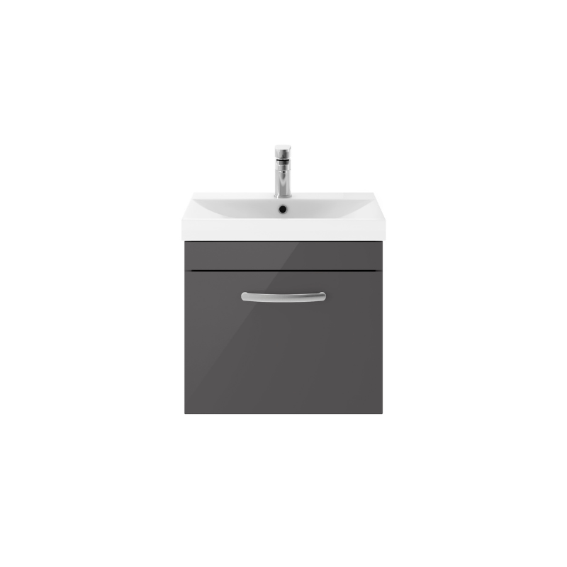 Nuie Athena 500mm Wall Hung Single Drawer Vanity With Thin-Edge 1 Tap Hole Basin (1 size, Gloss Grey) - Brand New Bathrooms