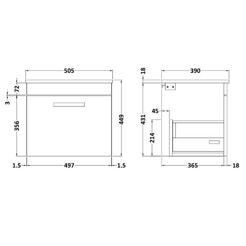 Nuie Athena Wall Hung Single Drawer Vanity With Worktop (1 size, Gloss Grey) - Brand New Bathrooms