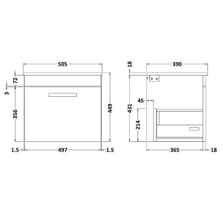 Nuie Athena Wall Hung Single Drawer Vanity With Worktop (1 size, Gloss Grey) - Brand New Bathrooms