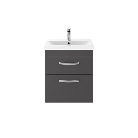 Nuie Athena 500mm Wall Hung 2 Drawer Vanity With Mid-Edge 1 Tap Hole Basin (1 size, Gloss Grey) - Brand New Bathrooms
