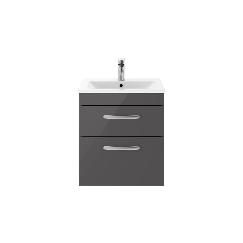 Nuie Athena 500mm Wall Hung 2 Drawer Vanity With Minimalist 1 Tap Hole Basin (1 size, Gloss Grey) - Brand New Bathrooms