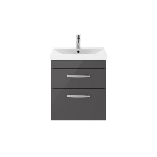Nuie Athena 500mm Wall Hung 2 Drawer Vanity With Thin-Edge 1 Tap Hole Basin (1 size, Gloss Grey) - Brand New Bathrooms
