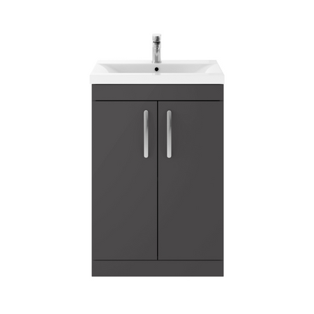 Nuie Athena 600mm Floor Standing 2 Door Vanity With Mid-Edge 1 Tap Hole Basin (1 size, Gloss Grey) - Brand New Bathrooms