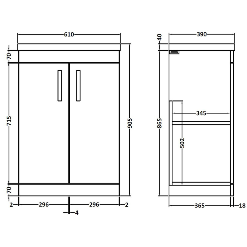 Nuie Athena 600mm Floor Standing 2 Door Vanity With Mid-Edge 1 Tap Hole Basin (1 size, Gloss Grey) - Brand New Bathrooms