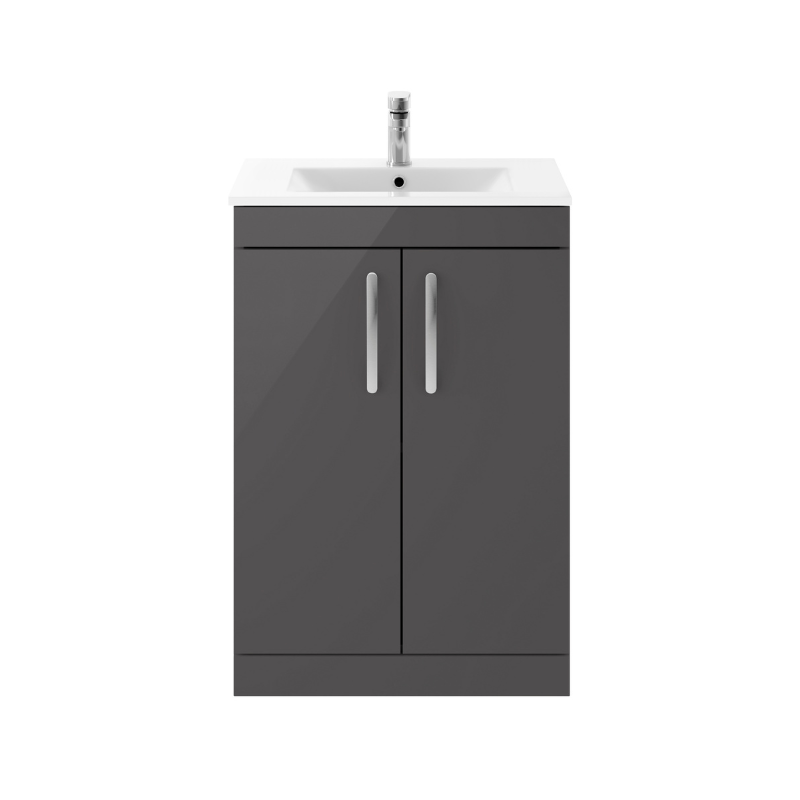 Nuie Athena 600mm Floor Standing 2 Door Vanity With Minimalist 1 Tap Hole Basin (1 size, Gloss Grey) - Brand New Bathrooms