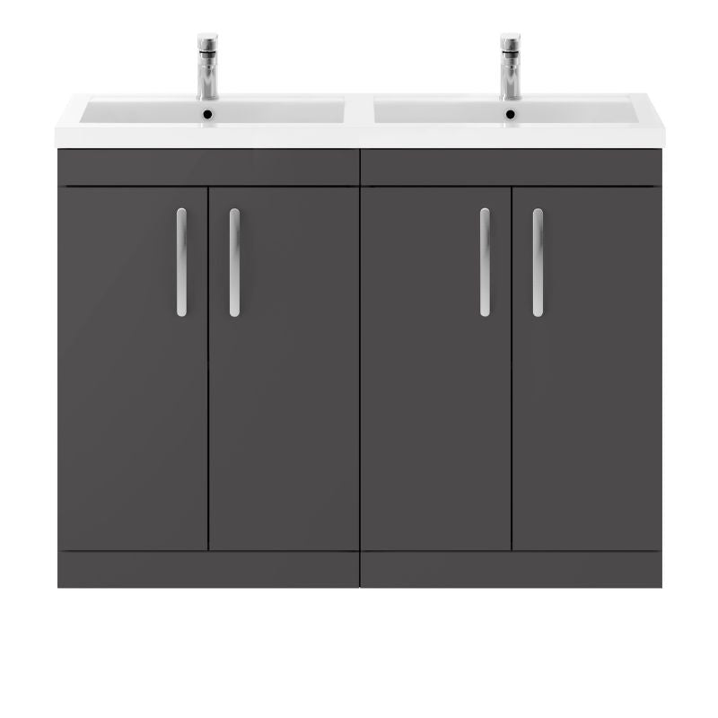 Nuie Athena Floor Standing 4 Door Vanity With Twin Polymarble Basin (1 size, Gloss Grey) - Brand New Bathrooms