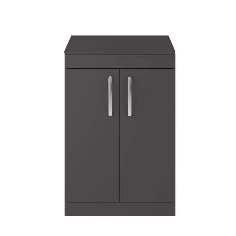 Nuie Athena Floor Standing 2 Door Vanity With Worktop (2 sizes, Gloss Grey) - Brand New Bathrooms