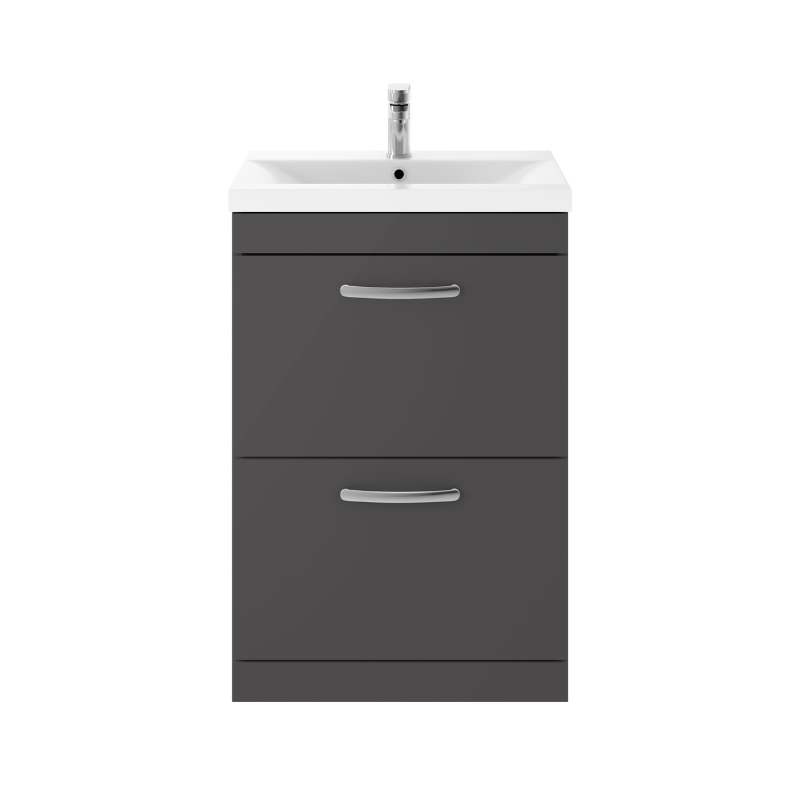 Nuie Athena 600mm Floor Standing 2 Drawer Vanity With Mid-Edge 1 Tap Hole Basin (1 size, Gloss Grey) - Brand New Bathrooms