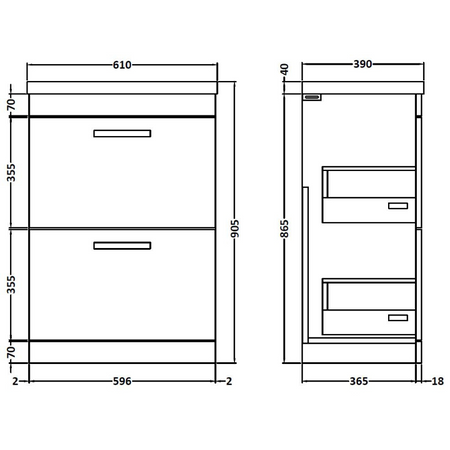 Nuie Athena 600mm Floor Standing 2 Drawer Vanity With Mid-Edge 1 Tap Hole Basin (1 size, Gloss Grey) - Brand New Bathrooms