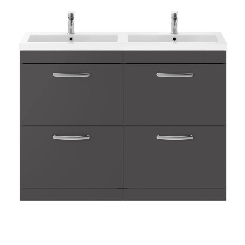 Nuie Athena Floor Standing 4 Drawer Vanity With Twin Polymarble Basin (1 size, Gloss Grey) - Brand New Bathrooms