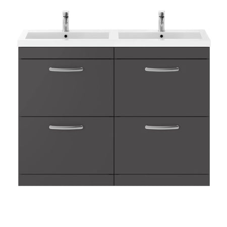 Nuie Athena Floor Standing 4 Drawer Vanity With Twin Polymarble Basin (1 size, Gloss Grey) - Brand New Bathrooms