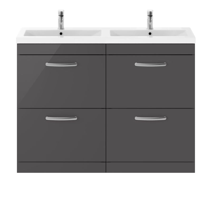 Nuie Athena Floor Standing 4 Drawer Vanity With Twin Basin (1 size, Gloss Grey) - Brand New Bathrooms
