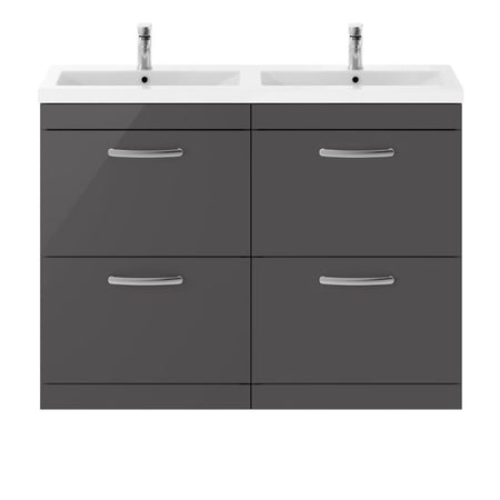 Nuie Athena Floor Standing 4 Drawer Vanity With Twin Basin (1 size, Gloss Grey) - Brand New Bathrooms
