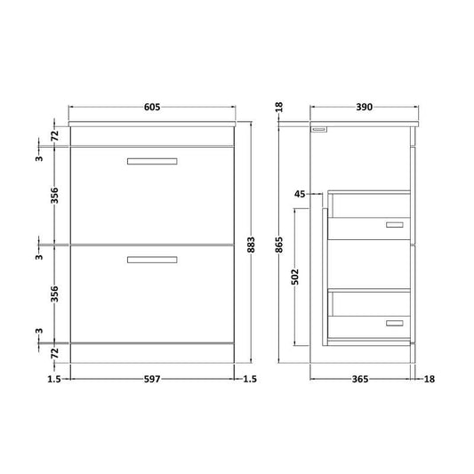 Nuie Athena Floor Standing 2 Drawer Vanity With Worktop (1 size, Gloss Grey) - Brand New Bathrooms