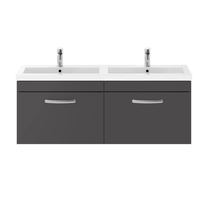 Nuie Athena Wall Hung 2 Drawer Vanity With Twin Polymarble Basin (1 size, Gloss Grey) - Brand New Bathrooms