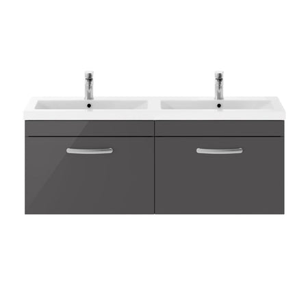 Nuie Athena Wall Hung 2 Drawer Vanity With Twin Basin (1 size, Gloss Grey) - Brand New Bathrooms