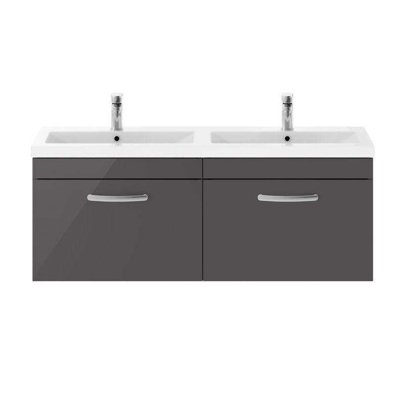 Nuie Athena Wall Hung 2 Drawer Vanity With Twin Basin (1 size, Gloss Grey) - Brand New Bathrooms