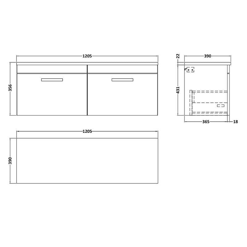 Nuie Athena Wall Hung 2-Drawer Unit & Laminate Worktop (1 size, Gloss Grey) - Brand New Bathrooms