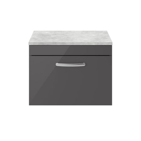 Nuie Athena Wall Hung Single Drawer Vanity With Worktop (2 size, Gloss Grey) - Brand New Bathrooms