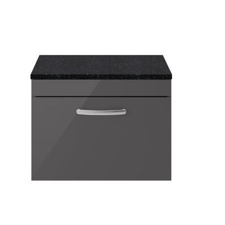 Nuie Athena Wall Hung Single Drawer Vanity With Worktop (2 size, Gloss Grey) - Brand New Bathrooms