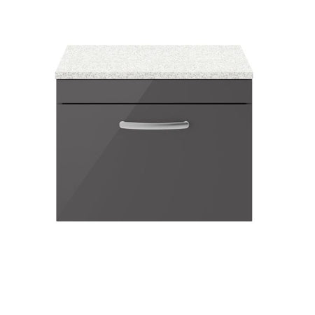 Nuie Athena Wall Hung Single Drawer Vanity With Worktop (2 size, Gloss Grey) - Brand New Bathrooms