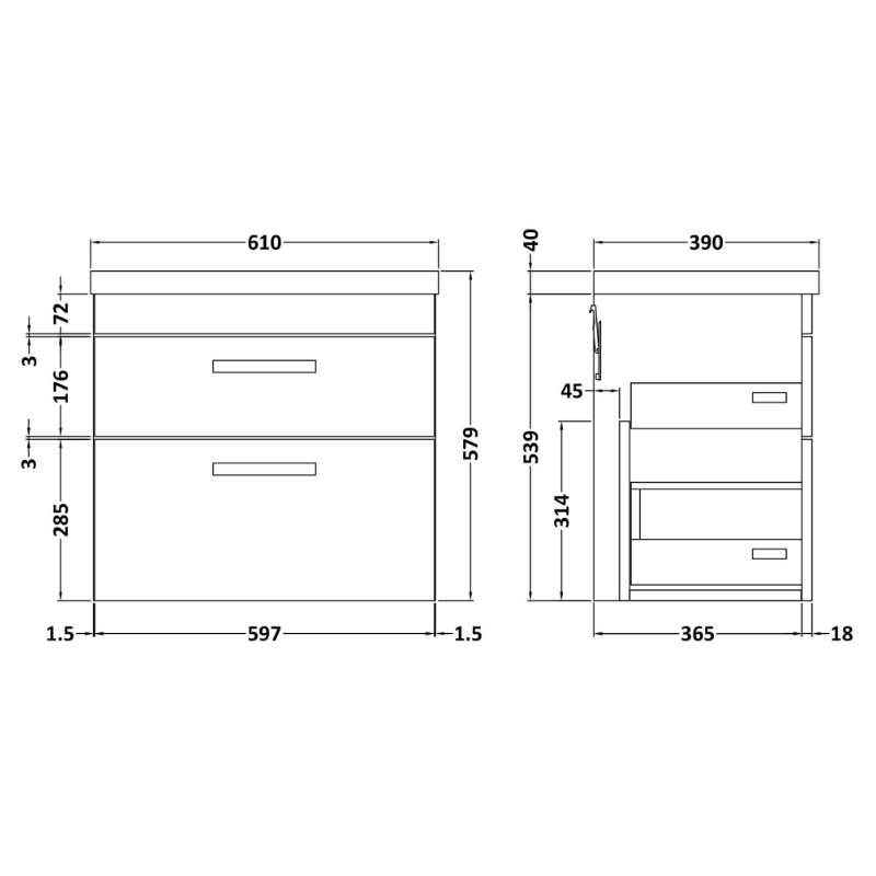 Nuie Athena Wall Hung Mirror Unit (75/25) (1 size, Gloss Grey) - Brand New Bathrooms
