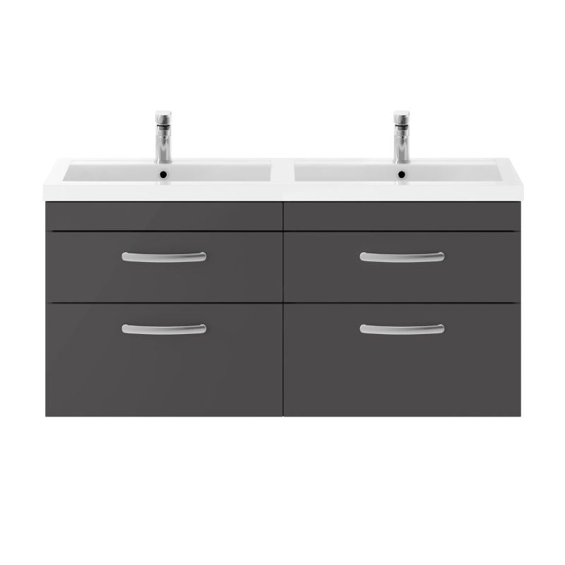 Nuie Athena Wall Hung 4 Drawer Vanity With Twin Polymarble Basin (1 size, Gloss Grey) - Brand New Bathrooms