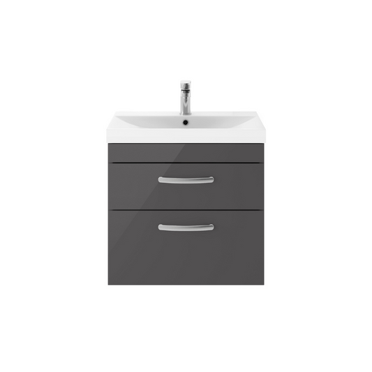Nuie Athena 600mm Wall Hung 2 Drawer Vanity With Thin-Edge 1 Tap Hole Basin 3 (1 size, Gloss Grey) - Brand New Bathrooms