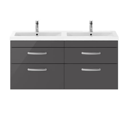 Nuie Athena Wall Hung 4 Drawer Vanity With Twin Basin (1 size, Gloss Grey) - Brand New Bathrooms