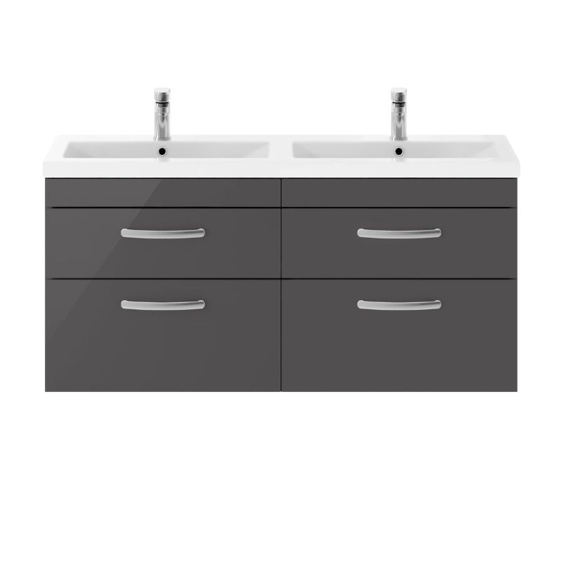 Nuie Athena Wall Hung 4 Drawer Vanity With Twin Basin (1 size, Gloss Grey) - Brand New Bathrooms
