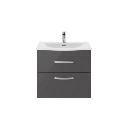 Nuie Athena Wall Hung 2 Drawer Vanity With Curved 1 Tap Hole Basin 4 (1 size, Gloss Grey) - Brand New Bathrooms