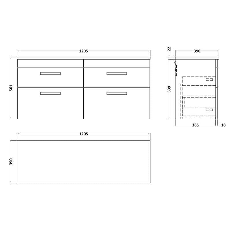 Nuie Athena Wall Hung 4-Drawer Unit & Laminate Worktop (1 size, Gloss Grey) - Brand New Bathrooms