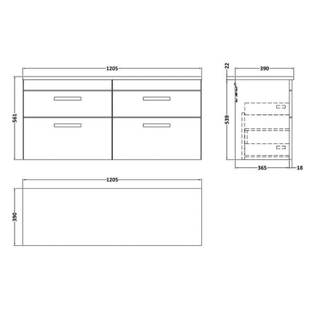 Nuie Athena Wall Hung 4-Drawer Unit & Laminate Worktop (1 size, Gloss Grey) - Brand New Bathrooms