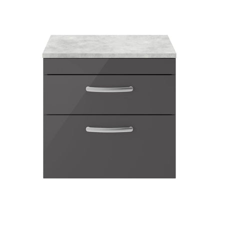 Nuie Athena Wall Hung 2 Drawer Vanity With Worktop (2 sizes, Gloss Grey) - Brand New Bathrooms