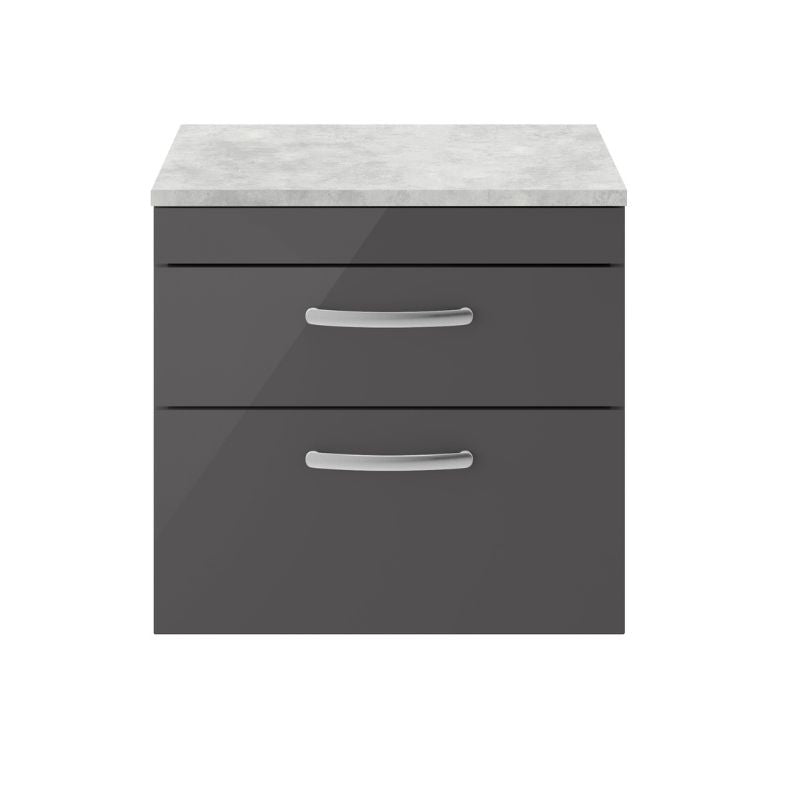 Nuie Athena Wall Hung 2 Drawer Vanity With Worktop (2 sizes, Gloss Grey) - Brand New Bathrooms