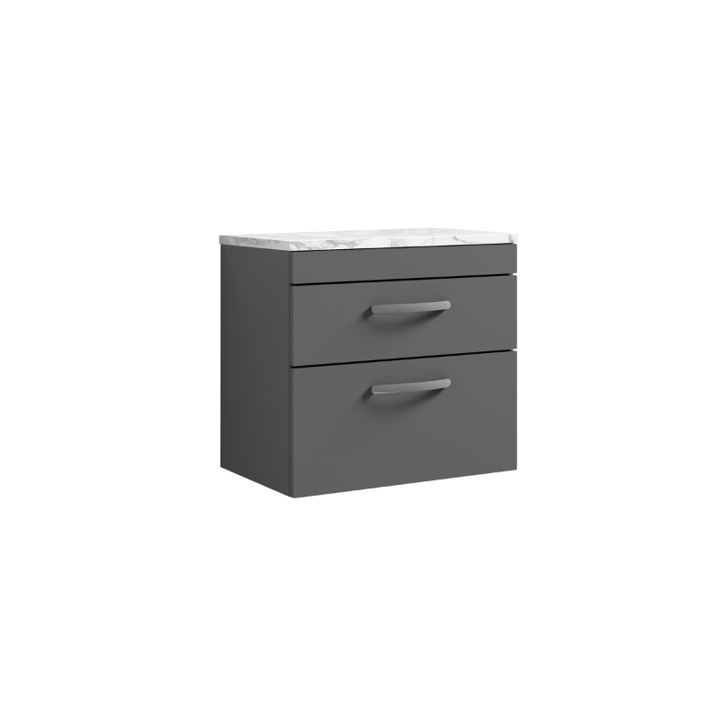 Nuie Athena 600mm Wall Hung 2-Drawer Unit & Laminate Worktop (1 size, Gloss Grey) - Brand New Bathrooms