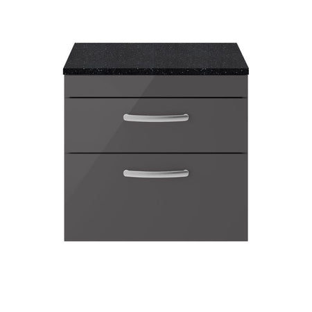 Nuie Athena Wall Hung 2 Drawer Vanity With Worktop (2 sizes, Gloss Grey) - Brand New Bathrooms